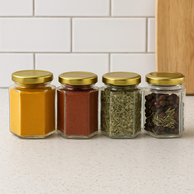 Pure Source India Glass Cookie Jar  - 190 ml(Pack of 4, Clear, Gold)