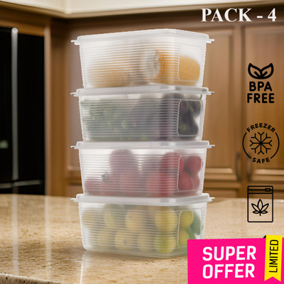 Netrowel Plastic Fridge Container  - 1800 ml(Pack of 4, White)