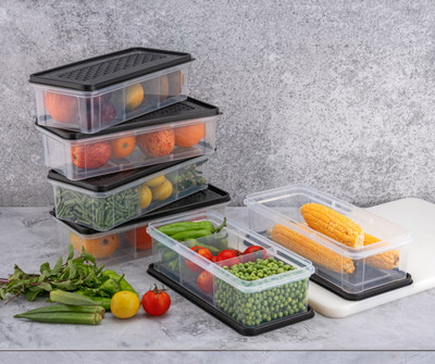 SKYLIFE Plastic Fridge Container  - 2000 ml(Pack of 6, Black)