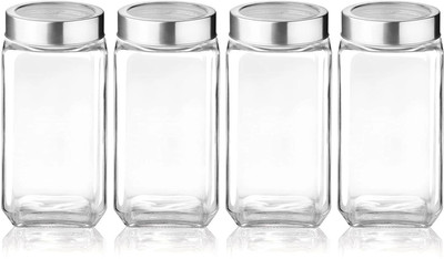 DHARMBHAKTI Glass Utility Container  - 1000 ml(Pack of 4, Clear)