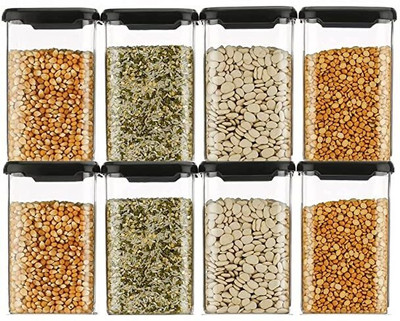 4 SACRED Plastic Grocery Container  - 700 ml(Pack of 8, Black)