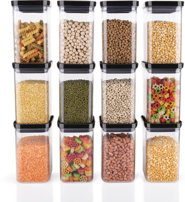 Ecodex Plastic Grocery Container  - 1100 ml(Pack of 12, Black)