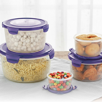 Freshome Plastic Utility Container  - 300 ml, 600 ml, 1200 ml, 1800 ml, 3000 ml(Pack of 5, Purple)