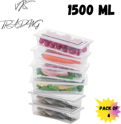 vks trading Plastic Fridge Container  - 1500 ml(Pack of 4, White)