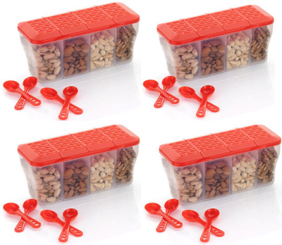 Sentricus Plastic Grocery Container  - 800 ml(Pack of 4, Red)