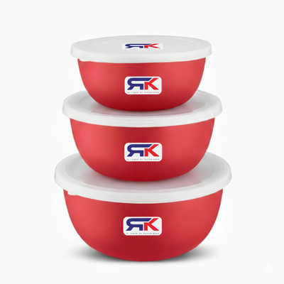 RK Stainless Steel, Plastic Grocery Container  - 600 ml, 800 ml, 1300 ml(Pack of 3, Red)