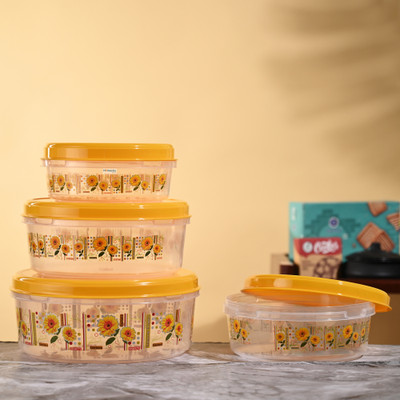 HOMESTIC by Kuber Industries Plastic Utility Container  - 1000 ml, 2000 ml, 3000 ml, 4000 ml(Pack of 4, Yellow)