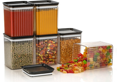 SKYHEART Plastic Grocery Container  - 1200 ml(Pack of 6, Black)