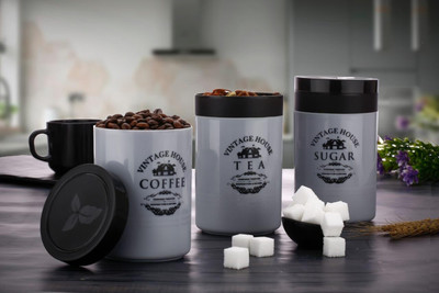 MAKO Plastic Tea Coffee & Sugar Container  - 800 ml(Pack of 3, Grey)