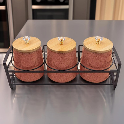 KUBER INDUSTRIES Ceramic Tea Coffee & Sugar Container  - 650 ml(Pack of 3, Orange)