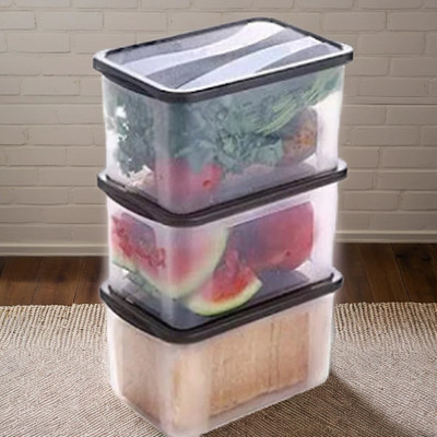 ADMONITION Plastic Grocery Container  - 2000 ml(Pack of 3, Clear, Black)