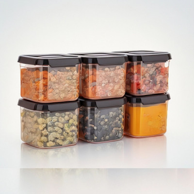 Charmpeak Plastic Grocery Container  - 500 ml(Pack of 6, Black)