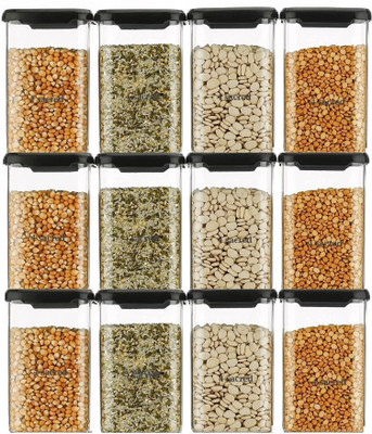 4 SACRED Plastic Grocery Container  - 1200 ml(Pack of 12, Black)