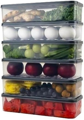 desilayer Plastic Fridge Container  - 1200 ml(Pack of 6, Black)
