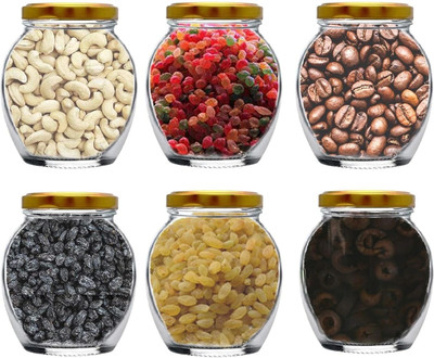 Tanlesa Glass Honey Jar  - 400 ml(Pack of 6, Gold)