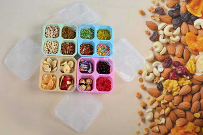 OMORTEX Plastic Bread Container  - 160 ml(Pack of 4, Multicolor)