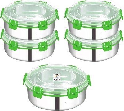 Zaib Stainless Steel Fridge Container  - 500 ml(Pack of 5, Green)