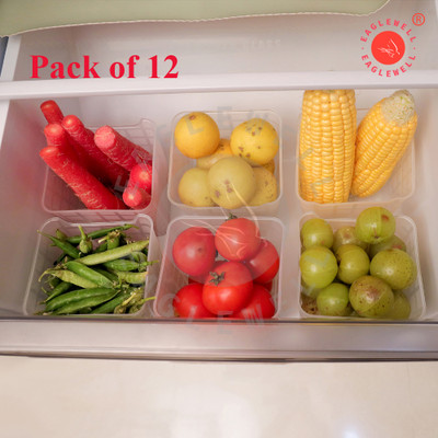 EagleWell Plastic Fridge Container  - 1100 ml(Pack of 12, Clear)