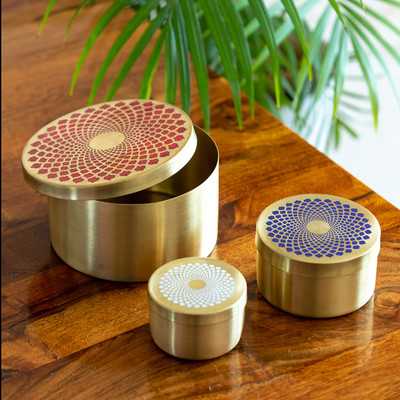 ExclusiveLane Brass Utility Container  - 1080 ml(Pack of 3, Multicolor)