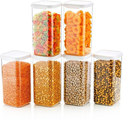 SARAZA Plastic Grocery Container  - 1600 ml(Pack of 6, White)