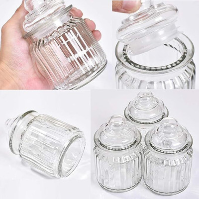 RDNENTERPRISE Glass Cookie Jar  - 350 ml(Pack of 3, Clear)