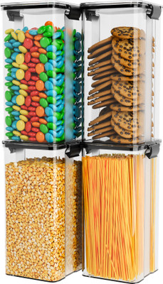 TEX-RO Polypropylene Grocery Container  - 1700 ml(Pack of 4, Black)
