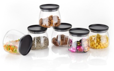 meelana Plastic Cookie Jar  - 900 ml(Pack of 6, Black)