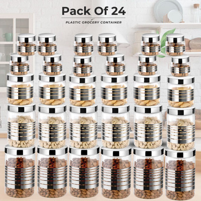 EssaBella Plastic Utility Container  - 2000 ml, 1000 ml, 800 ml, 150 ml(Pack of 24, Clear, Silver)