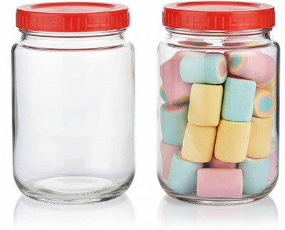 AAnami Glass Pickle Jar  - 1000 ml(Pack of 2, Red)