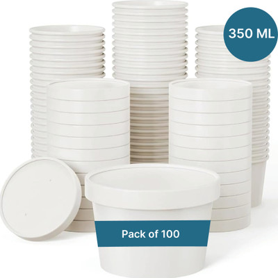 Kaagat Paper Utility Container  - 350 ml(Pack of 100, White)