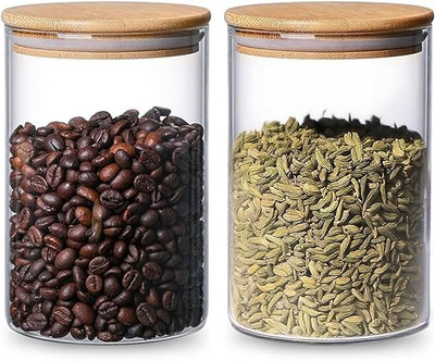 goskenterprise Glass, Wooden Tea Coffee & Sugar Container  - 320 ml(Pack of 2, Clear)