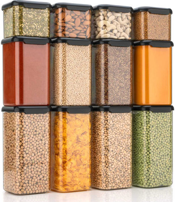 CLOUDHEAD Plastic Grocery Container  - 500 ml, 1100 ml, 1500 ml(Pack of 12, Black)