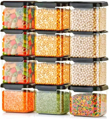 sudhir enterprises Plastic Grocery Container  - 500 ml(Pack of 12, Black, Transparent)
