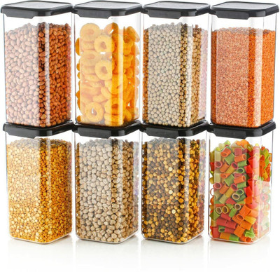 NORVIUM Plastic Grocery Container  - 1100 ml(Pack of 6, Black)
