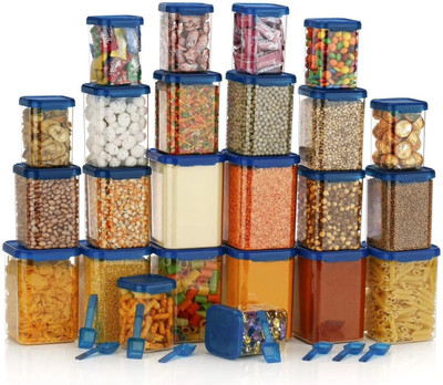 Forsale Plastic Grocery Container  - 1400 ml, 900 ml, 650 ml, 350 ml(Pack of 24, Blue, Clear)