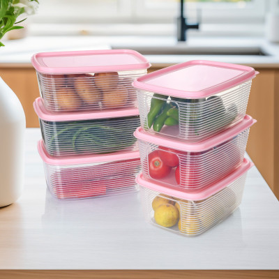 blueliving Plastic Fridge Container  - 1800 ml(Pack of 6, Pink)