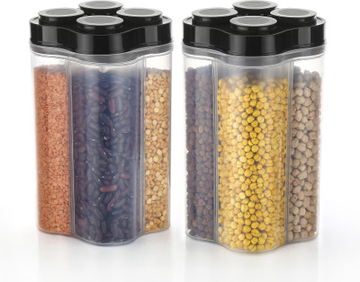 JORDY Plastic Grocery Container  - 2400 ml(Pack of 2, Black)