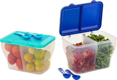 MAGICSPOON Polypropylene Fridge Container  - 2000 ml(Pack of 2, Blue, Multicolor, Blue)
