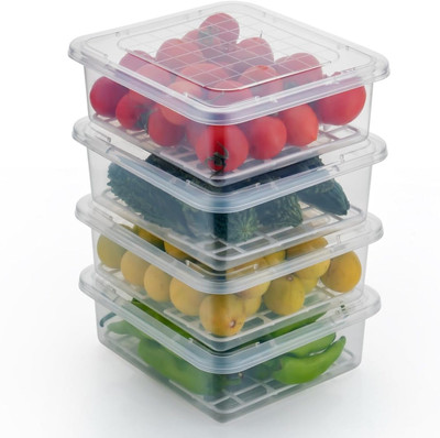Netrowel Plastic Fridge Container  - 2400 ml(Pack of 4, Clear)