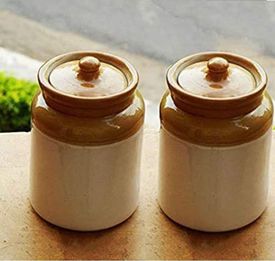 GOOD TO GREAT CREATION Ceramic Pickle Jar  - 1000 ml(Pack of 2, White)