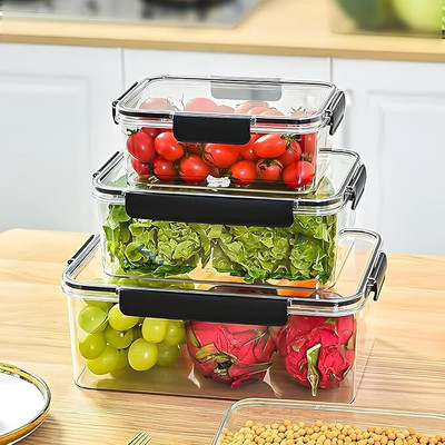 PRIVATECAVE Plastic Fridge Container  - 1200 ml(Pack of 3, White, Black)