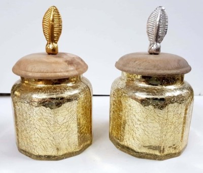 Ayeraa Glass Cookie Jar  - 250 ml(Pack of 2, Gold)