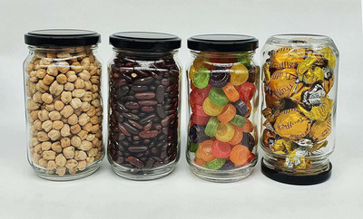 MOOZICO Glass Honey Jar  - 400 ml(Pack of 4, Black)