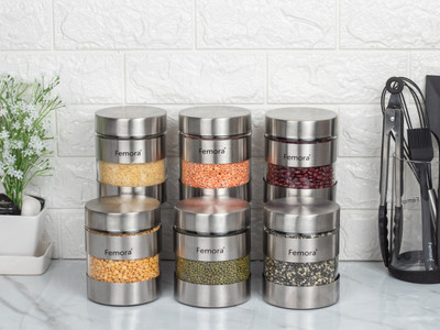 Femora Glass Grocery Container  - 700 ml(Pack of 6, Clear, Silver)
