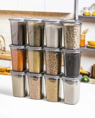RK EMPIRE Plastic Grocery Container  - 1200 ml(Pack of 12, Grey)