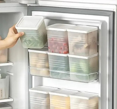 Ryleigh Plastic Fridge Container  - 1000 ml(Pack of 6, Clear)