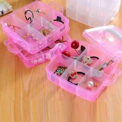 SJK 3-Layer 18-Grid Adjustable Cosmetic/Make Up/Jewellery/Vanity Box 1.7 Multi purpose Vanity Box(Multicolor)