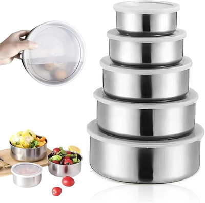 GEUTIERL Steel Cookie Jar  - 450 ml(Pack of 5, Silver)