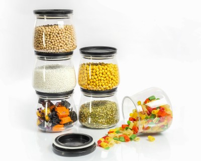 Many More Plastic Grocery Container  - 900 ml(Pack of 6, Black, Clear)