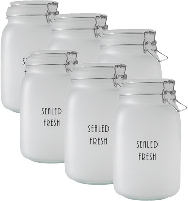 Femora Glass Grocery Container  - 1500 ml(Pack of 6, White)